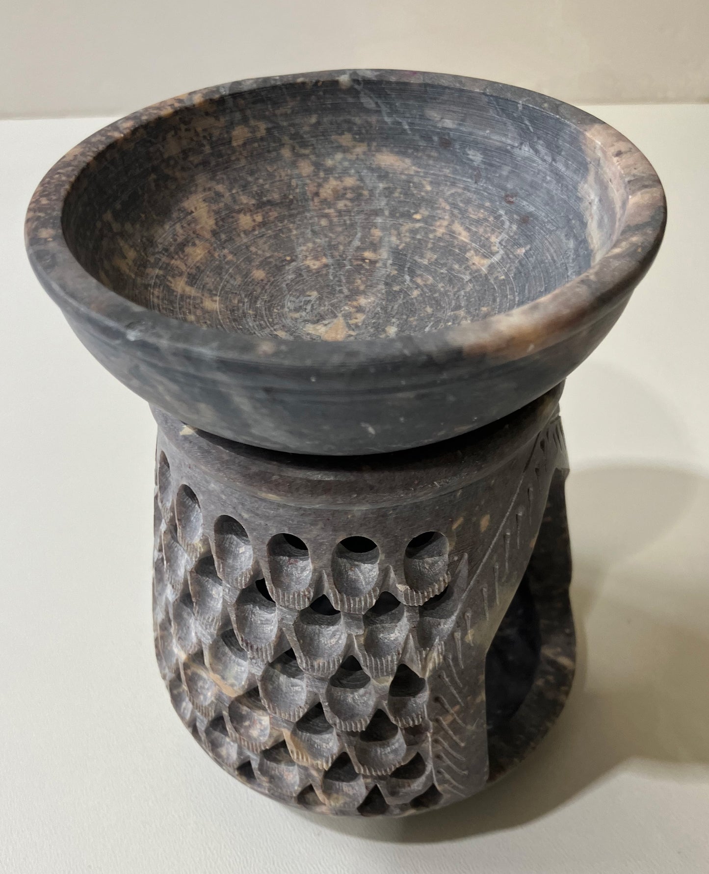 Hidden Beige Stone Oil Burner for Serene Aromatherapy