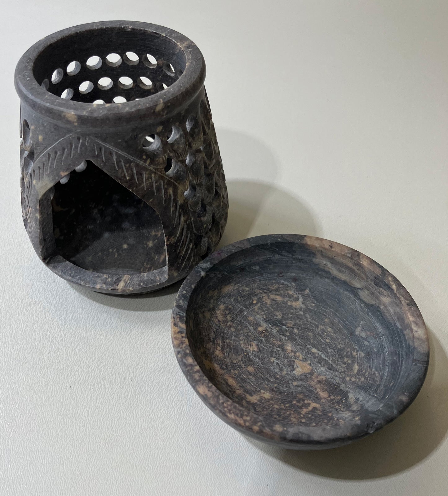 Hidden Beige Stone Oil Burner for Serene Aromatherapy